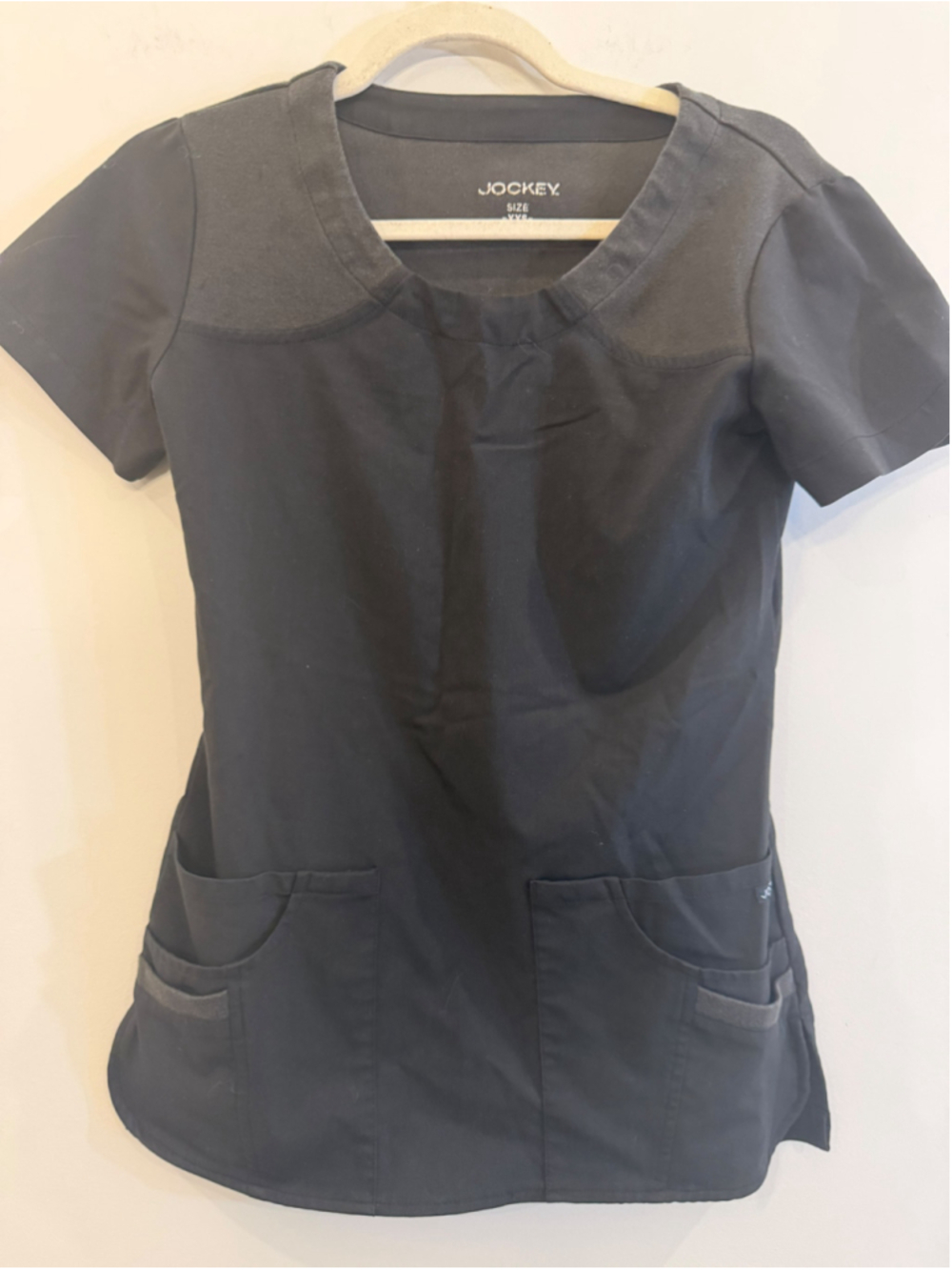 Jockey Black Scrub Top Modern Cut Contrast Trim Size XXS #F